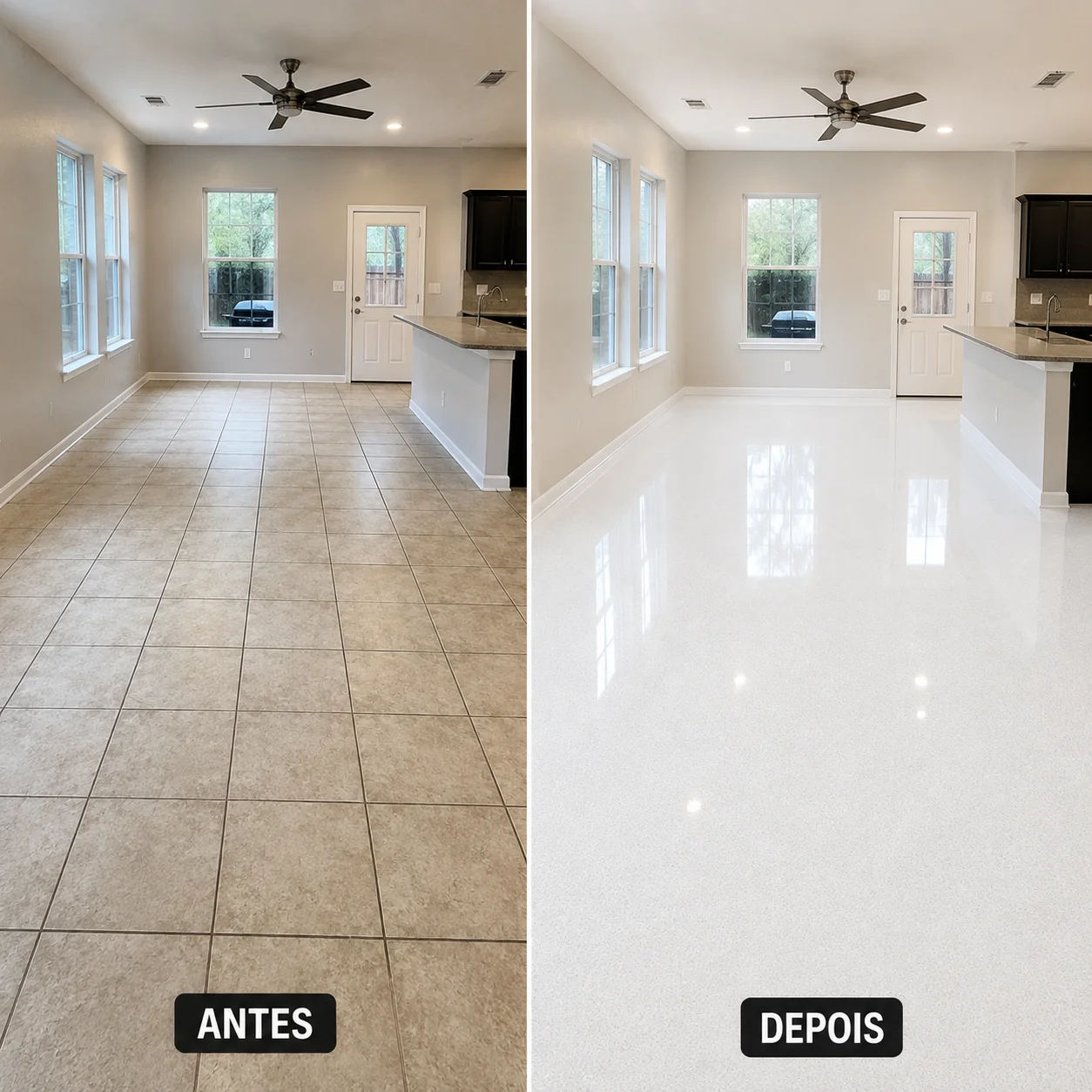 Antes e depois da aplicação do revestimento
